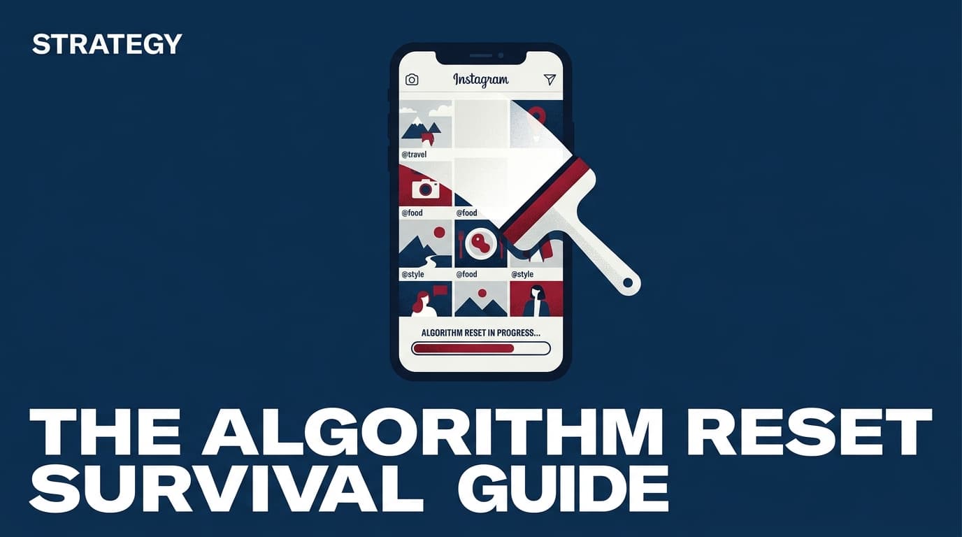 A digital illustration of a smartphone screen being reset, symbolizing the Instagram algorithm reset tool.