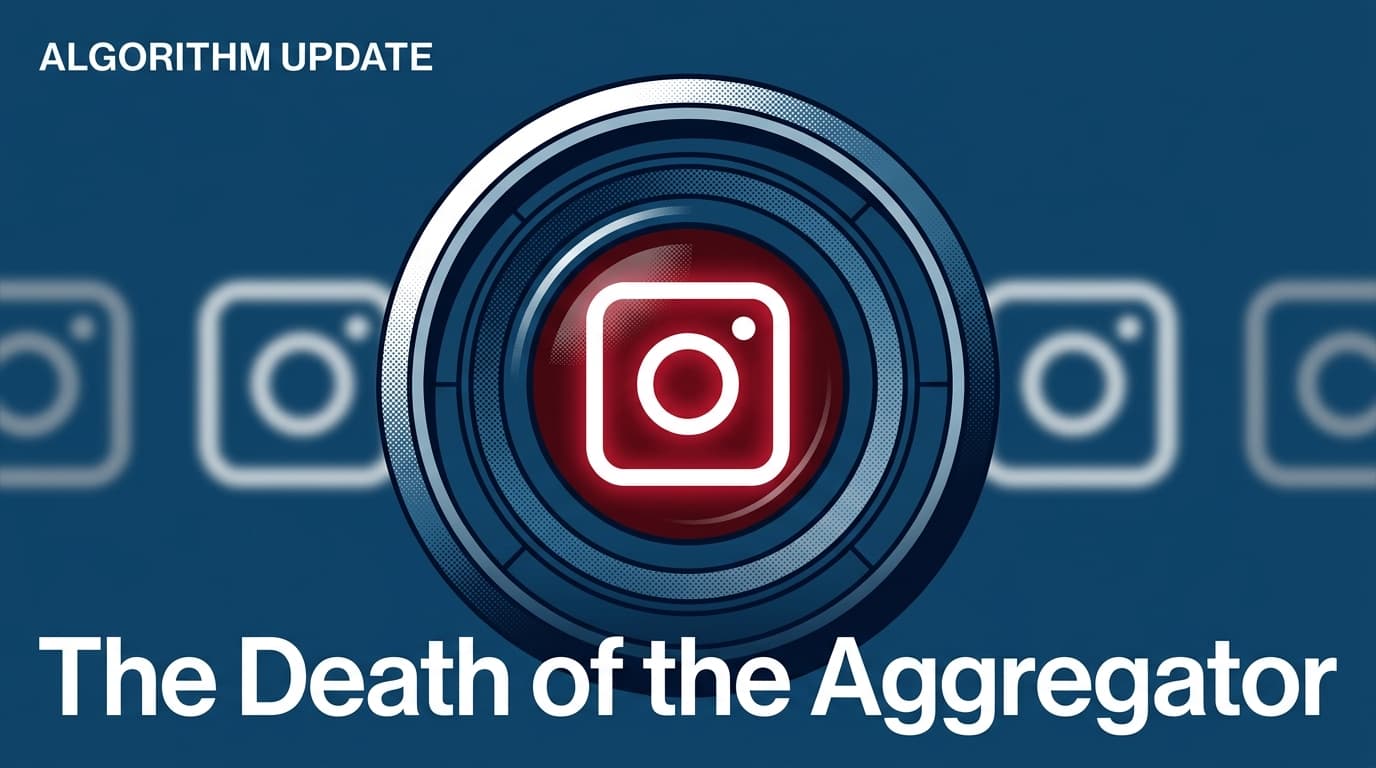 A digital lens focusing on an 'Original' icon, representing Instagram's focus on original content over duplicates.
